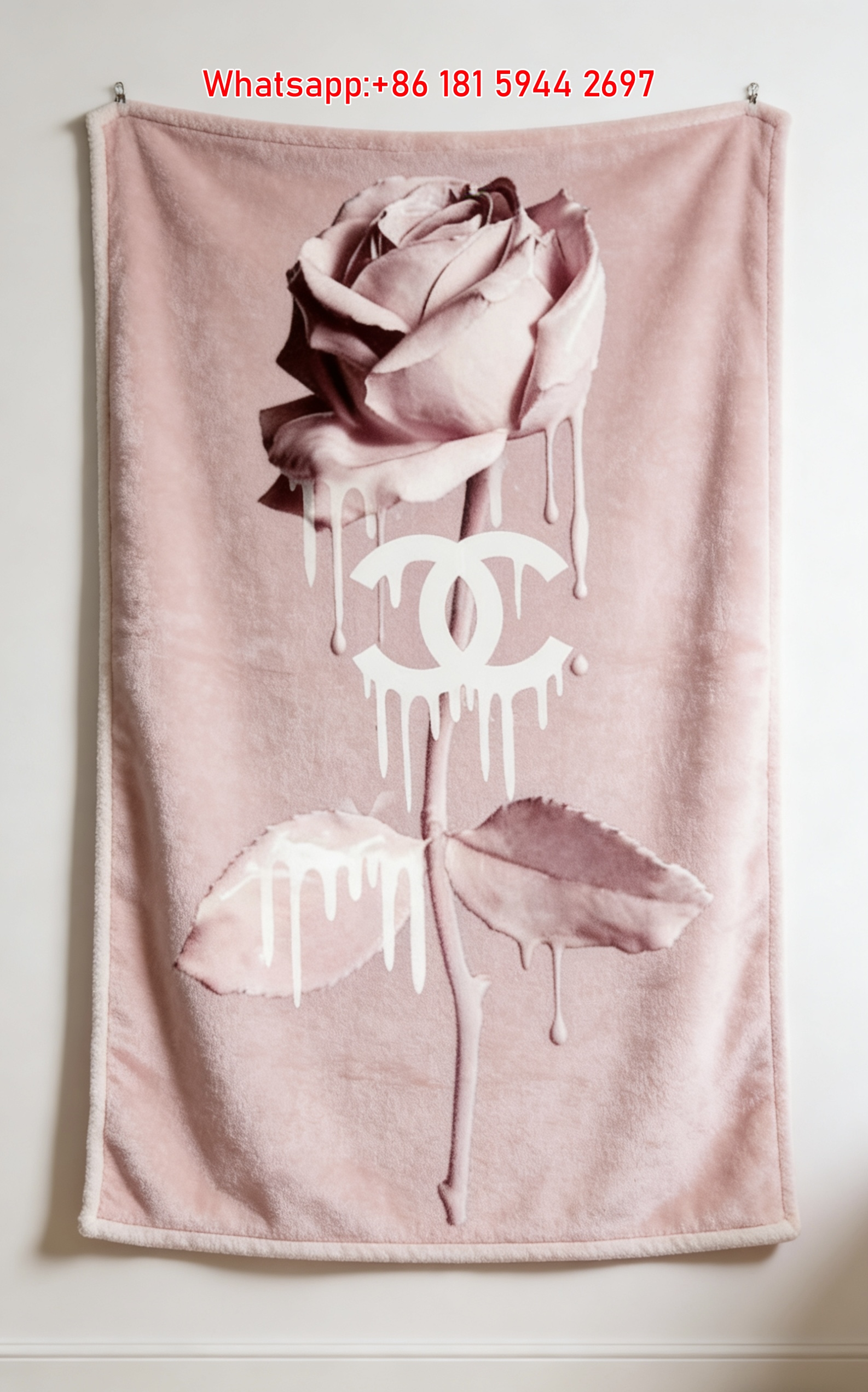 Chanel Black Background Red Rose Flannel Throw Blanket IMG_7302